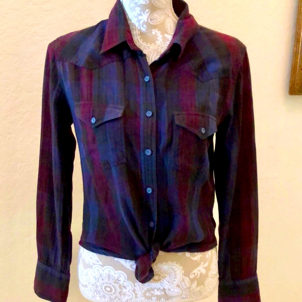 Luna Luz cotton tie front plaid flannel